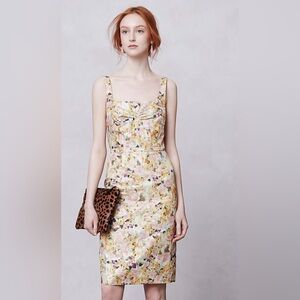 Anthropologie Leifsdottir - Pastel Floral Midi Dress in Yellow and Pink